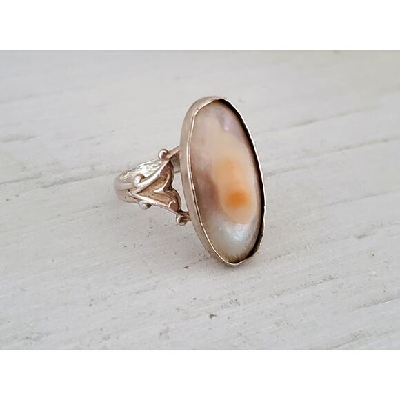 Vintage Sterling Silver Pearl Blister Navette Ring - Picture 1 of 6
